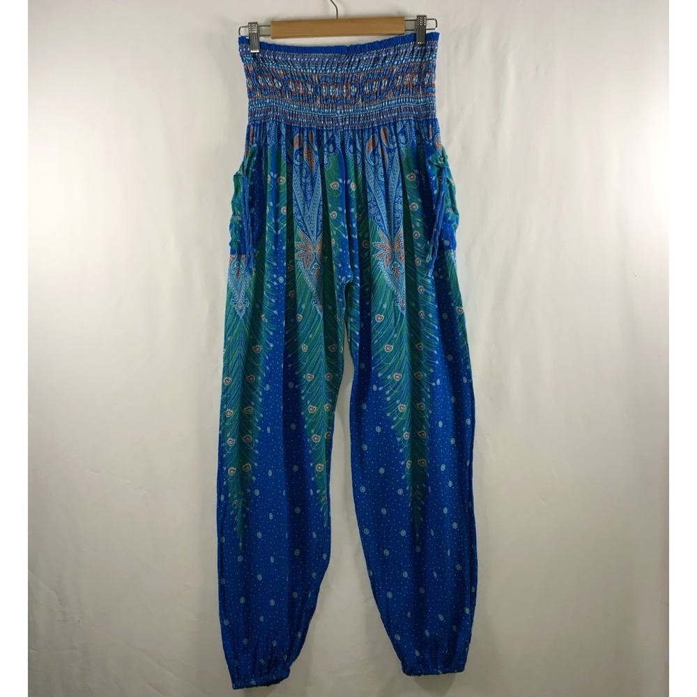Womens Boho Peacock Paisley Harem Balloon Leg Pants Size 26 Hippie Festival Yoga